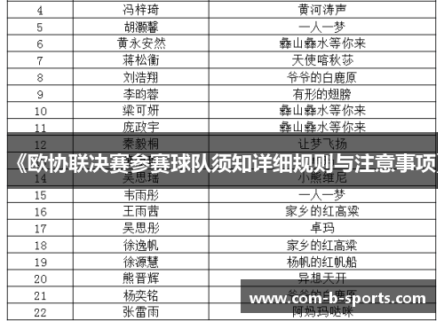 《欧协联决赛参赛球队须知详细规则与注意事项》 《欧协联决赛参赛球队须知详细规则与注意事项》